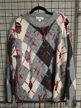 TopShop knit argyle distressed sweater